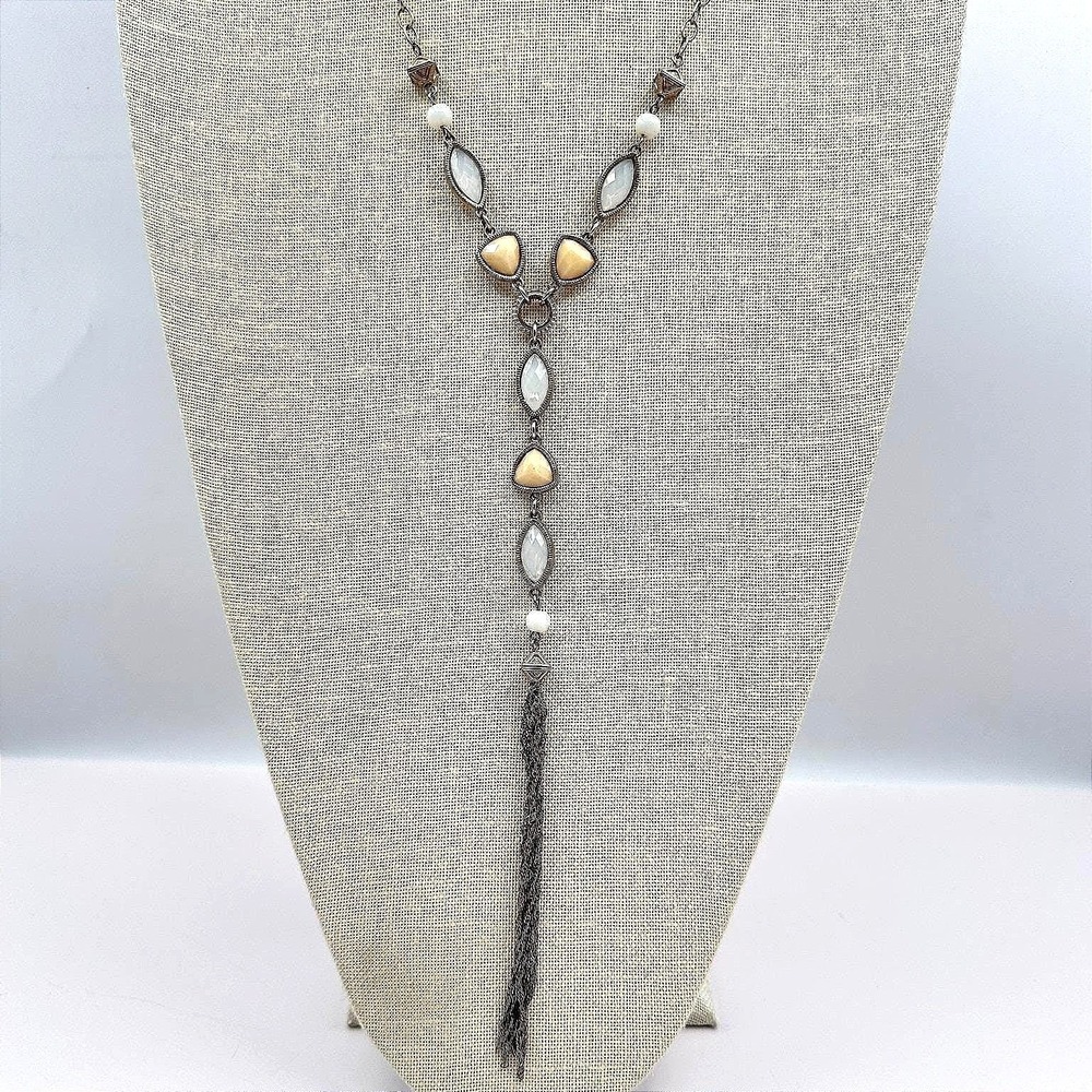 Vintage Y2K‎ Gold Tone Tassel Y-Necklace Beaded Women's Classic Fashion Jewelry